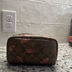 Coach small Boxy Cosmetic Case in signature canvas with candy paint